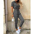 Casual lapel buckle print belt frock jumpsuit